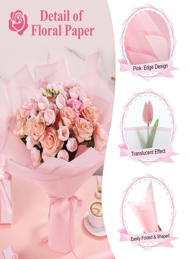 woric 25 Sheets Pink Flower Bouquet Wrapping Paper, Waterproof Floral Wrapping Paper Florist Supplies for Valentine's Day Birthday Party Favor Gift Box Packaging DIY Crafts - Image 4